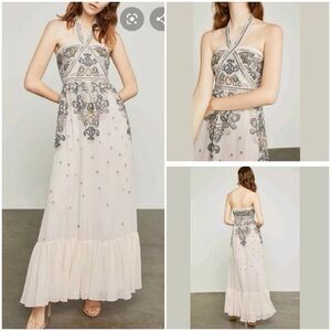 BCBGMaxAzria Blush and Gray Backless Maxi Dress